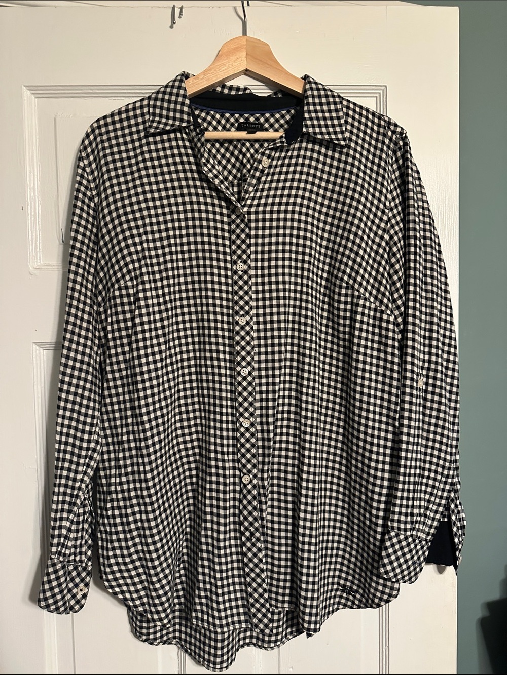 Talbots Black & White Gingham Button-Up Shirt